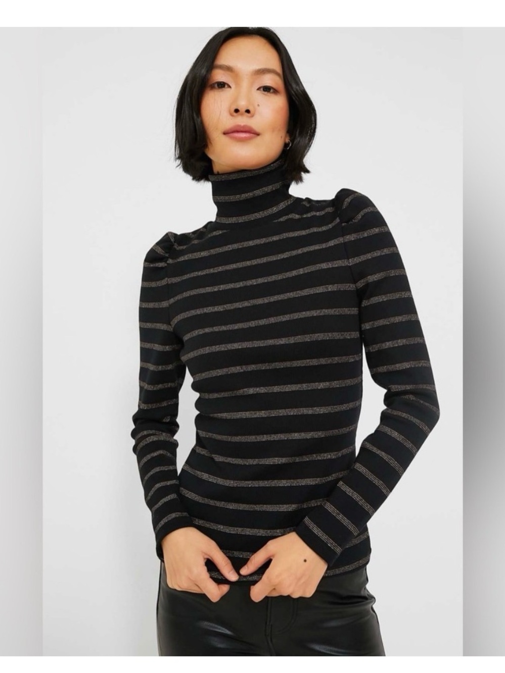 Veronica Beard Striped Turtleneck Top in Black & Gold Size XS Like New